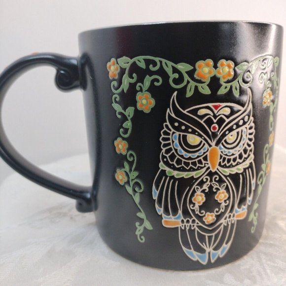 Eli & Anna Halloween Owl With Ornate Flowers4"1/2x4" Coffee Mug New Dishwasher - Picture 3 of 5